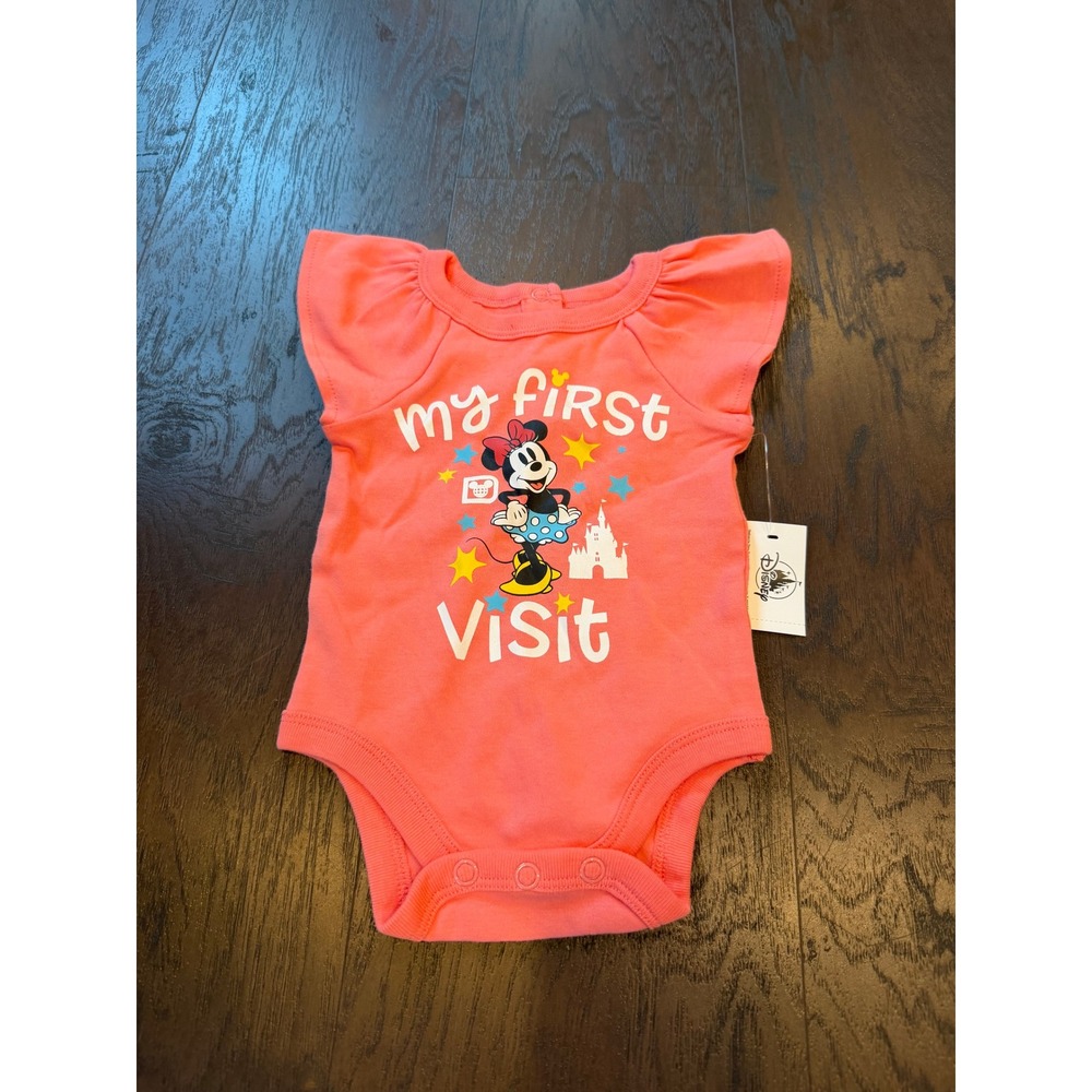 Disney Parks My First Visit Minnie Mouse Baby Bodysuit Coral 0-3M NWT